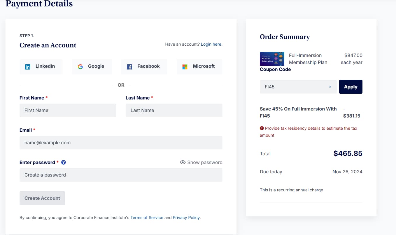 CFI Payment Details Page