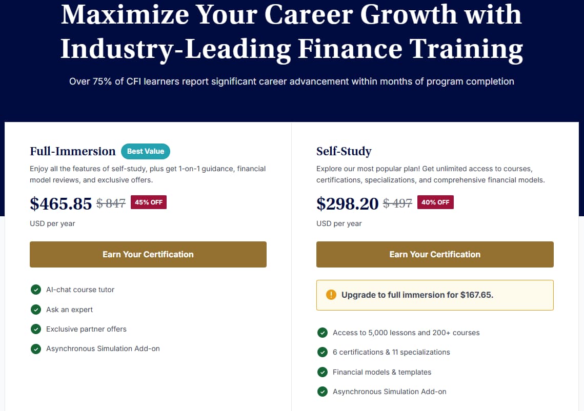 CFI Pricing Page