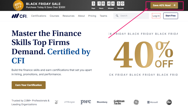 CFI Black Friday Page & Click Save Now
