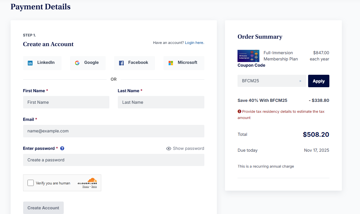 CFI Payment Details Page